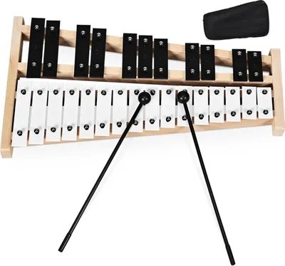 Produktbild von COSTWAY Xylophon 27 Noten Glockenspiel Handpercussion mit 2 Schlägeln & Tragetasche, Percussion Schlaginstrument Holzsockel und Metalltasten