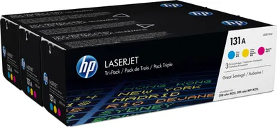 Zdjęcie produktu dla HP 131A zestaw 3 oryginalnych wkładów z błękitnym/purpurowym/żółtym tonerem LaserJet, 1800 stron(y), Cyjan, Purpurowy, Żółty, 3 szt.