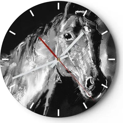 Produktbild von Wanduhr - Rund - Glasuhr - Pferd Natur Tier - 30x30cm - Schleichendes Uhrwerk - Lautlos - zum Aufhängen bereit - Dekoration Modern - Wanddekoration aus Glas - C3AR30x30-3426