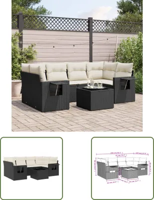 Produktbild von The Living Store 7-tlg. Garten-Sofagarnitur mit Kissen Schwarz Poly Rattan