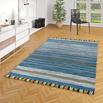 Produktbild von Natur Teppich Kelim Kalleen Blau, Größe:250x350 cm