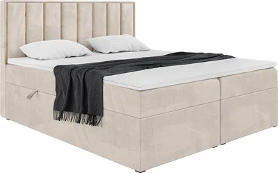 Produktbild von MEBLINI Boxspringbett mit Bettkasten - Gepolstert Doppelbett mit Matratze und Topper - Polsterbett mit Stauraum - Bett mit Kopfteil - Stauraumbett - Noah - 180x220 - H3/Beige Samt