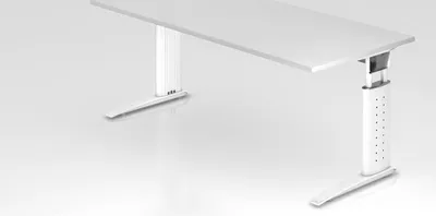 Produktbild von Schreibtisch Mauri | Weiß | Weißes Gestell | BxT 180x80cm | Arbeitshöhe 68-86cm | höhenjustierbar, 2cm Raster | C-Fuß-Gestell | Rechteckform