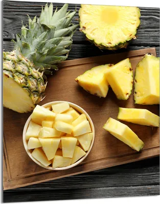 Produktbild von Herdabdeckplatte 40x52 Glaskeramikkochfeld Abdeckung Spritzschutz Glasplatte Deko Schneidebrett, Ananas Holz