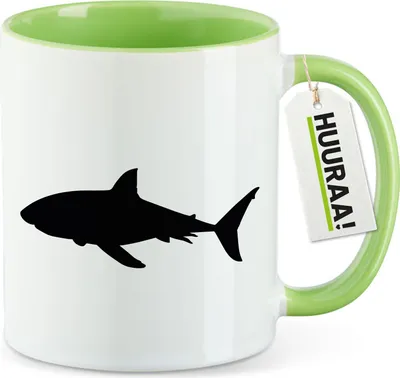 Produktbild von Huuraa Kaffeetasse Hai Silhouette 330ml Grün Keramik Kaffeebecher Geschenkidee