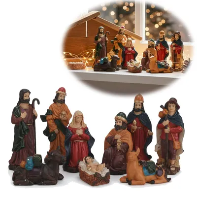 Produktbild von LS-LebenStil XL Krippenfiguren Set 9 Figuren 15cm groß / hoch Traditionell Handbemalt Krippe Krippenset Weihnachten Krippe Maria Josef Jesus Deko