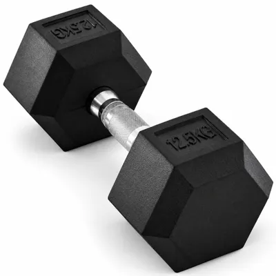 Zdjęcie produktu dla Hantle żeliwne, sześciokątne, z rowkowaną powierzchnią, czarne | 32,6 cm | 12,6 kg