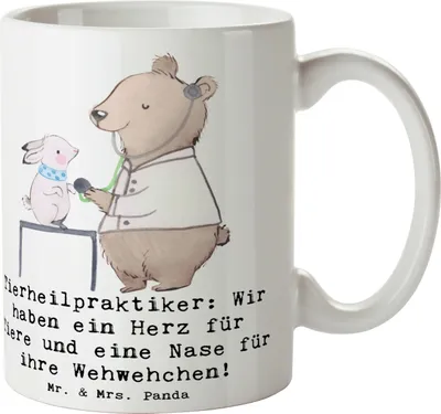 Produktbild von Mr. & Mrs. Panda Tasse Tierheilpraktiker Herz - Weiß - Geschenk, handgefertigte Geschenke, Tierliebe, Kaffeetasse, Teetasse, Kaffeepott, Becher, Berufsalltag, Berufe