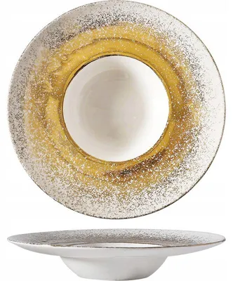 Productafbeelding van Keramische plaatpasta wit met gouden glamourdecoratie 28,5 cm