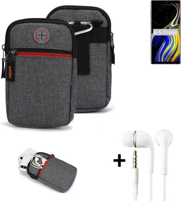 Produktbild von K-S-Trade Gürtel Tasche + Kopfhörer kompatibel mit Samsung Galaxy Note9 Exynos Handy Tasche Holster Schutz Hülle Handy Hülle grau Zusatzfächer 1x