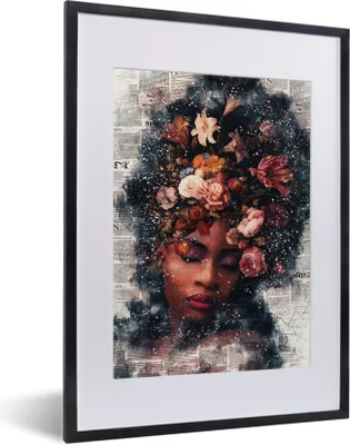 Produktbild von MuchoWow® MuchoWow® Gerahmtes Poster Frau - Farbe - Blumen 30x40 cm - Poster mit zchwarzem Bilderrahmen - Wandposter Schlafzimmer