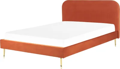 Obrázek produktu pro BELIANI Postel oranžová čalouněná sametová 160 x 200 cm čalouněné čelo zlaté nohy lamelový rošt minimalistický design