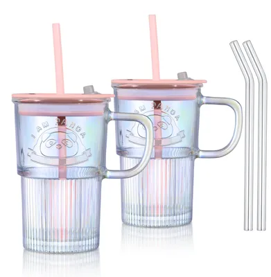 2er-Set 430 ml Regenbogen-Trinkbecher mit Deckel, irisierend, Panda-Motiv