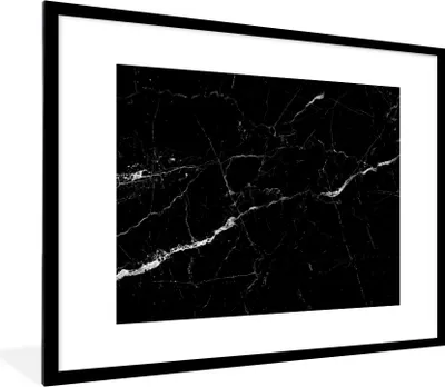 Produktbild von MuchoWow® Gerahmtes Poster Marmor - Schwarz - Marmoroptik - Weiß - Luxus - Stein 80x60 cm - Poster mit Schwarzem Bilderrahmen Wandposter Rahmen Foto Bilder - Schlafzimmer-Dekorationen - Fotoposter