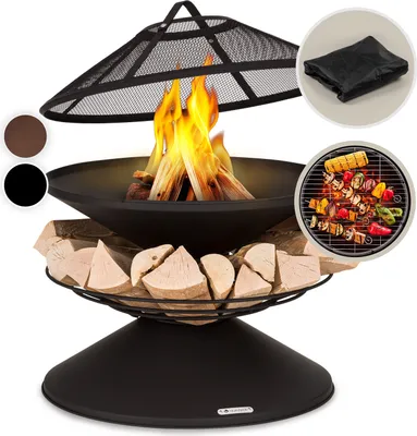Produktbild von Blumfeldt Feuerschale, Wetterfeste Feuerschale mit Grillrost & Funkenschutz, Stahl-Feuerschalen Klein, Feuerstelle mit Grill für Terrasse & Garten, Feuerstelle mit Grillring & Standfuß, 55cm Hoch