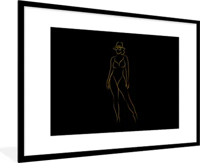Produktbild von MuchoWow® Gerahmtes Poster Sonnenbrille - Schwarz - Gold - Linienkunst 90x60 cm - Poster mit Schwarzem Bilderrahmen Wandposter Rahmen Foto Bilder - Wanddekoration - Fotos