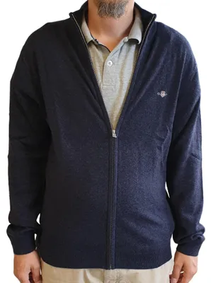 Produktbild von Gant Herren Extrafine Lambswool Zip Cardigan Strickjacke, Dark Navy Melange, M E
