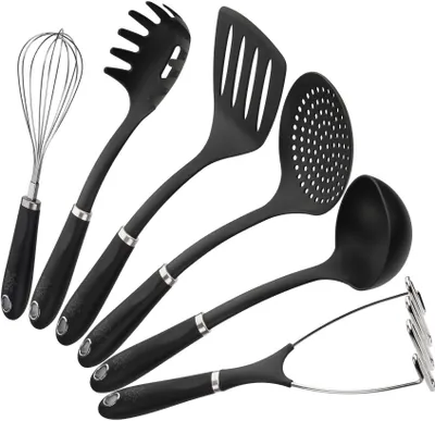 Produktbild von Stanley Rogers Küchenhelfer-Set, Kochbesteck mit ergonomischem Premium-Softtouchgriff, hochwertige Koch- und Backutensilien - spülmaschinengeeignet, Menge: 1 x 6er Set