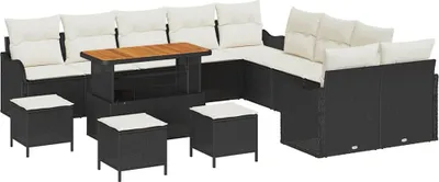 Image de Ensemble de canapé de jardin 14 pcs Noir polyrotin