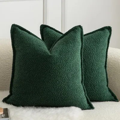 Image de Housses de coussins décoratifs, lot de 2, motif bouclé, vert, 40x40 cm