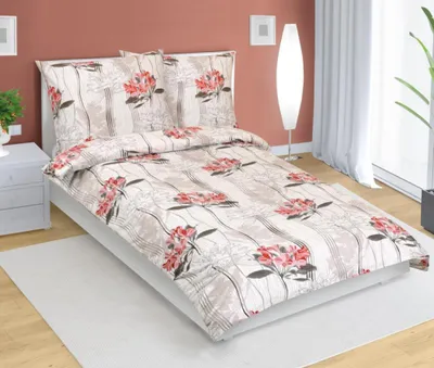 Produktbild von Baumwollbettwäsche - Rot, beige - 140x200, 70x90