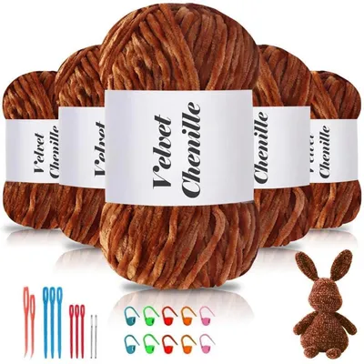 Produktbild von Samt Chenille Garn 500g (5x100g) Karamell Flauschig Weich zum Stricken & Häkeln