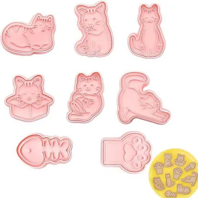 Produktbild von Kinderkoeksnijders in Kattenvorm - 3D Uitsteekvormpjes - 8 Stuks