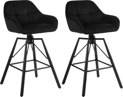 Produktbild von WOLTU Barhocker im 2er Set, Schwarz, Samt & Metall, Modern, gepolstert, drehbar, mit Lehne, Fußstütze, verstellbar & rutschfest, 51x94,5x53cm (BxHxT), bis 150 kg, für Küche, Bar, Esszimmer, Büro, Wohn- & Schlafzimmer
