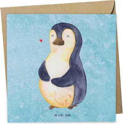 Produktbild von Mr. & Mrs. Panda Glückwunschkarte Pinguin Diät - Eisblau - Geschenk, doppelkarte, Gewicht, anlasskarte, Grußkarte, glücklich, faltkarte, Klappkarte, Pinguine
