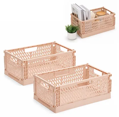 Productafbeelding van Set van 2 Vouwbare Opbergdozen met Handvatten Beige
