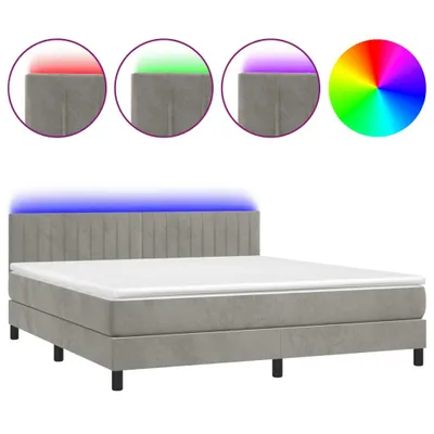 Produktbild von vidaXL Boxspringbett mit Matratze & LED Hellgrau 160x200 cm Samt