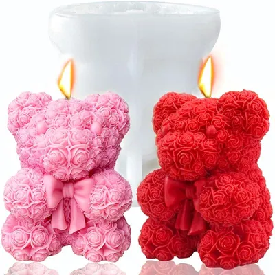 Produktbild von Silikonformen zum Kerzengießen, Jumbo-Rosenbär-Kerzenform, Rosen-Teddybär-Kerzenform, DIY-Kerzenformen für selbstgemachte Seife, Valentinstagsgeschenke, Geburtstagsgeschenke