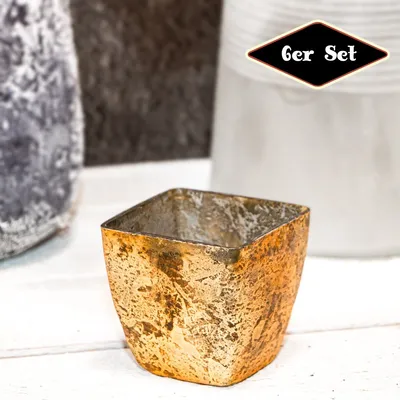 Produktbild von Teelichtset, 6er, Chabby Chic | Glas, Gold | H 7,2 x B 7,6 cm