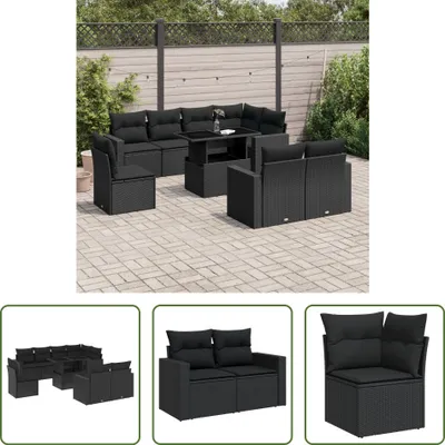 Produktbild von The Living Store 9-tlg. Garten-Sofagarnitur mit Kissen Schwarz Poly Rattan