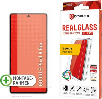 Produktbild von Displex Panzerglas + Schutzhülle für Google Pixel 8 Pro, Eco-Montagerahmen, kratzer-resistent, Google, Pixel 8 Pro, Trockene Anwendung, Staubresistent, Schlagfest, Kratzresistent, Schockresistent, Transparent, 1 Stück(e)