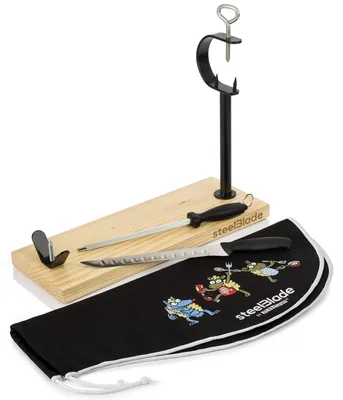 Schinkenhalter lackiert, 43x16 cm, mit Messer und Wetzstahl