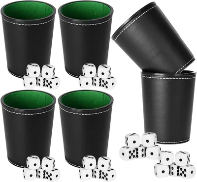 Produktbild von Würfelbecher-Set 6 Stücke, 36 Würfel, Kunstleder, für Brettspiele