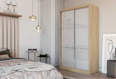 Produktbild von AGMAT Schwebetürenschrank Viva, Kleiderschrank mit 2 Türen und Spiegel, Moderne Garderobe in Farbe: Sonoma, Schrank in Größe: 150 x 216 x 61 cm