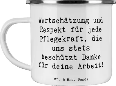 Produktbild von Mr. & Mrs. Panda Teetasse Spruch Pflegekraft Wertschätzung - Weiß - Geschenk, becher emaille, handgefertigt, Danke, Aufmerksamkeit, Haferl, sagen, Pott, beschützt, Tasse