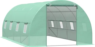 Produktbild von Foliengewächshaus Tomatengewächshaus Treibhaus Folientunnel Frühbeet mit Fenster Grün 595 x 300 x 200 cm