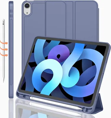 Produktbild von Schlanke Hülle für iPad Air 4. Generation Hülle 2020, iPad 10,9 Zoll Hülle 2020 mit Stifthalter [Unterstützung Touch ID und iPad 2. Bleistift aufladen / paarweise], Trifold Stand Smart Hülle mit weichem TPU-Rücken (Lila)