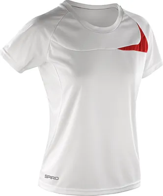 Produktbild von SPIRO S182F | Damen Dash Training / Sport T-Shirt +Kühles Hautgefüh - Farbe: White/Red - Größe: XL (42)
