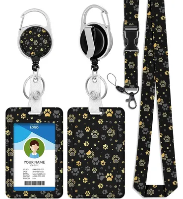 Produktbild von Schlüsselband mit Pfotenabdruck und Kartenhalter, Krokodilklemme, niedliches Schlüsselband, Auswelter, Schultergurt mit Plastikkartenhalter für Lehrer, Frauen, Kinder, Schüler