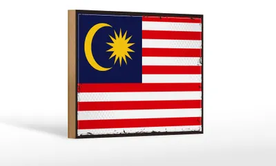 Produktbild von Holzschild Flagge Malaysias 18x12cm Retro Flag of Malaysia Dekoration