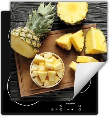 Produktbild von DarHaus Herdabdeckplatte 60x52 cm Anti Rutsch Matte Aufrollbar, Ananas - Holz