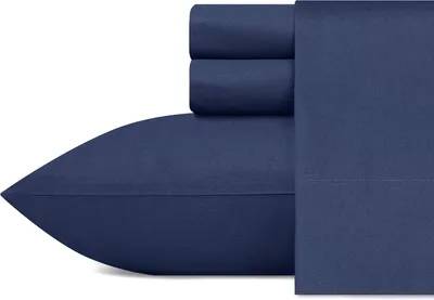 Imagen del producto de Juego de ropa de cama para cama king size, confeccionado en algodón percal, fresco y ligero, transpirable (azul marino, tamaño king)
