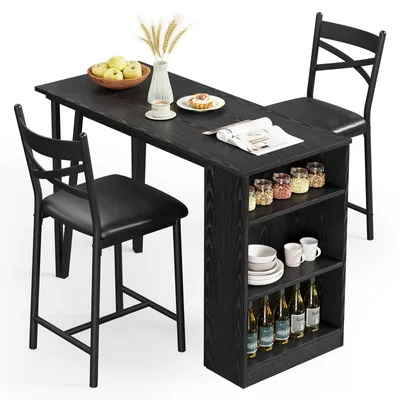 Immagine prodotto di Set da pranzo Eethoek, composto da tavolo e 2 sedie, con ripiani portaoggetti, in stile moderno rustico