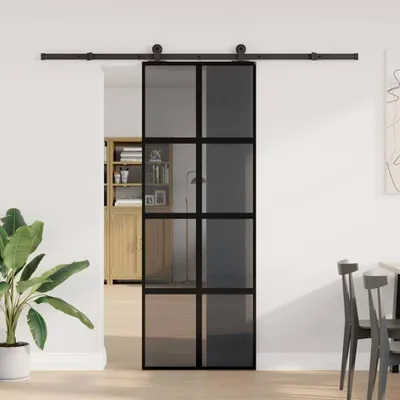 Obrázok produktu pre vidaXL Posuvné dvere s kovaním 76x205 cm tvrdené sklo a hliník