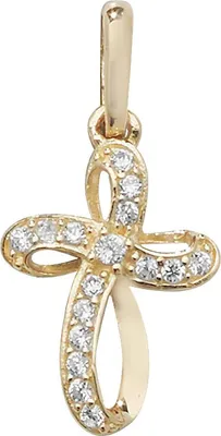 Produktbild von Eleganter 9 Karat (375) Gold kreuz Damen - Anhänger mit Zirkonia - 18mm*9mm; TRS10730