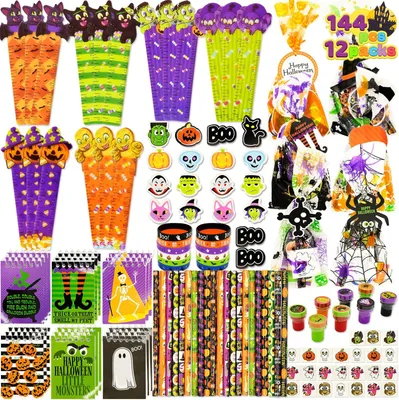 Produktbild von Vorgefertigte Halloween-Schreinsets – Set mit 12 Stück – Enthält Halloween-Notizblöcke, Bleistifte und Lineale